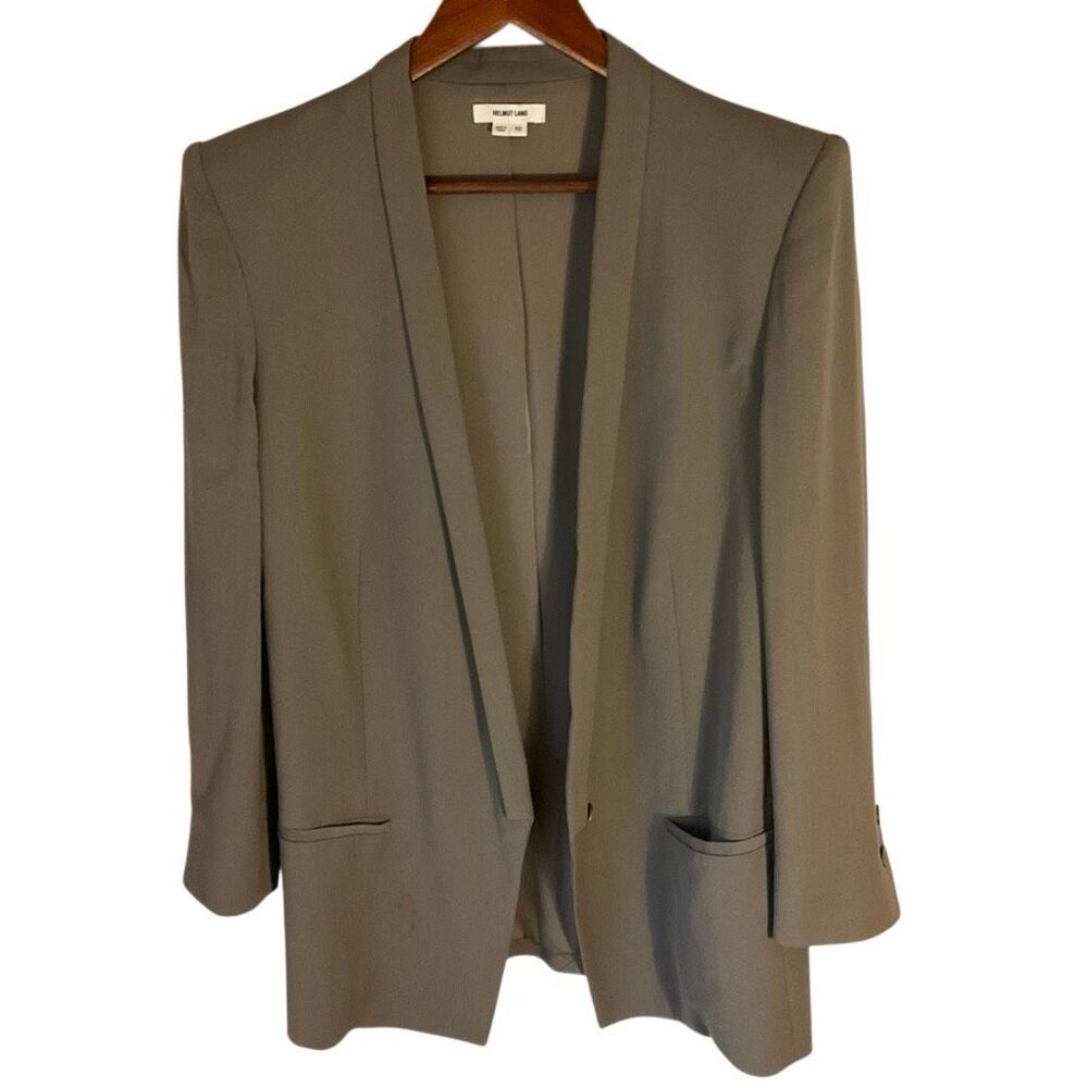 Helmut Lang Collarless Open Front Blazer, Shawl Lapel. Silk blend Shoulder Pads,